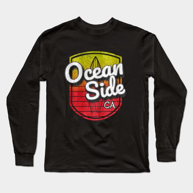 Oceanside California Vintage Sun - Distressed Long Sleeve T-Shirt by FLCdesigns